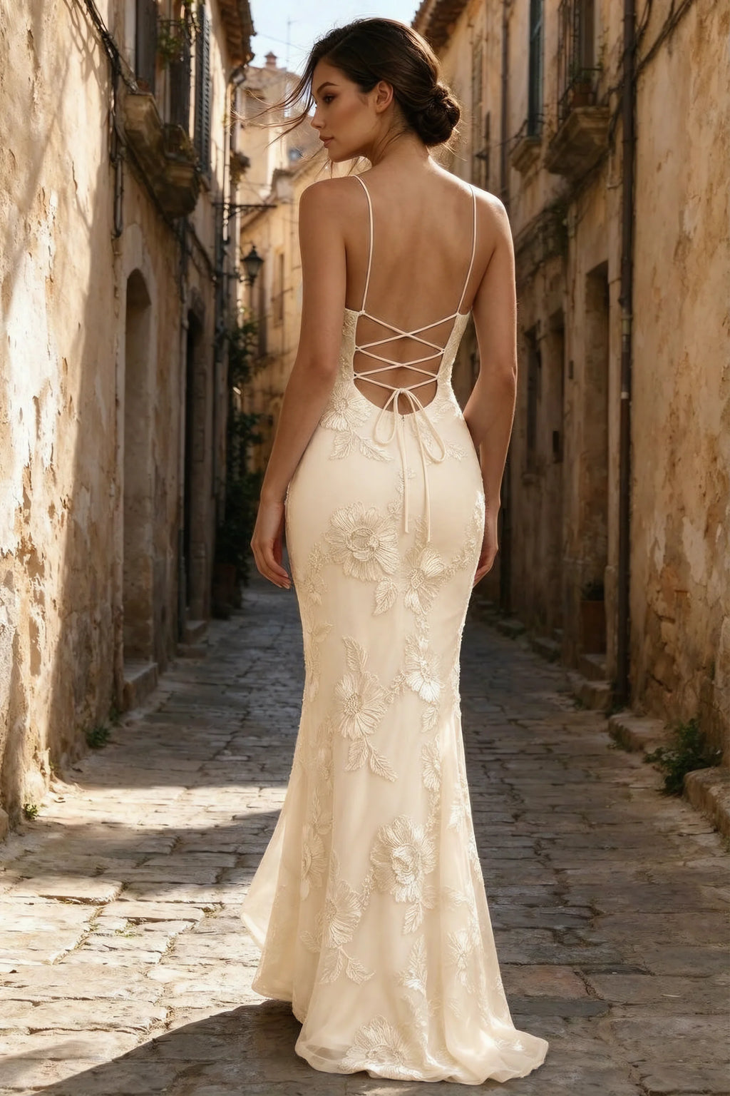 Cordelia Yellow Floral Appliqué Mermaid Maxi Dress