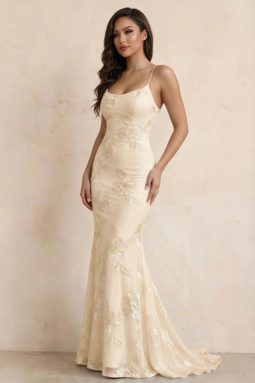 Cordelia Yellow Floral Appliqué Mermaid Maxi Dress