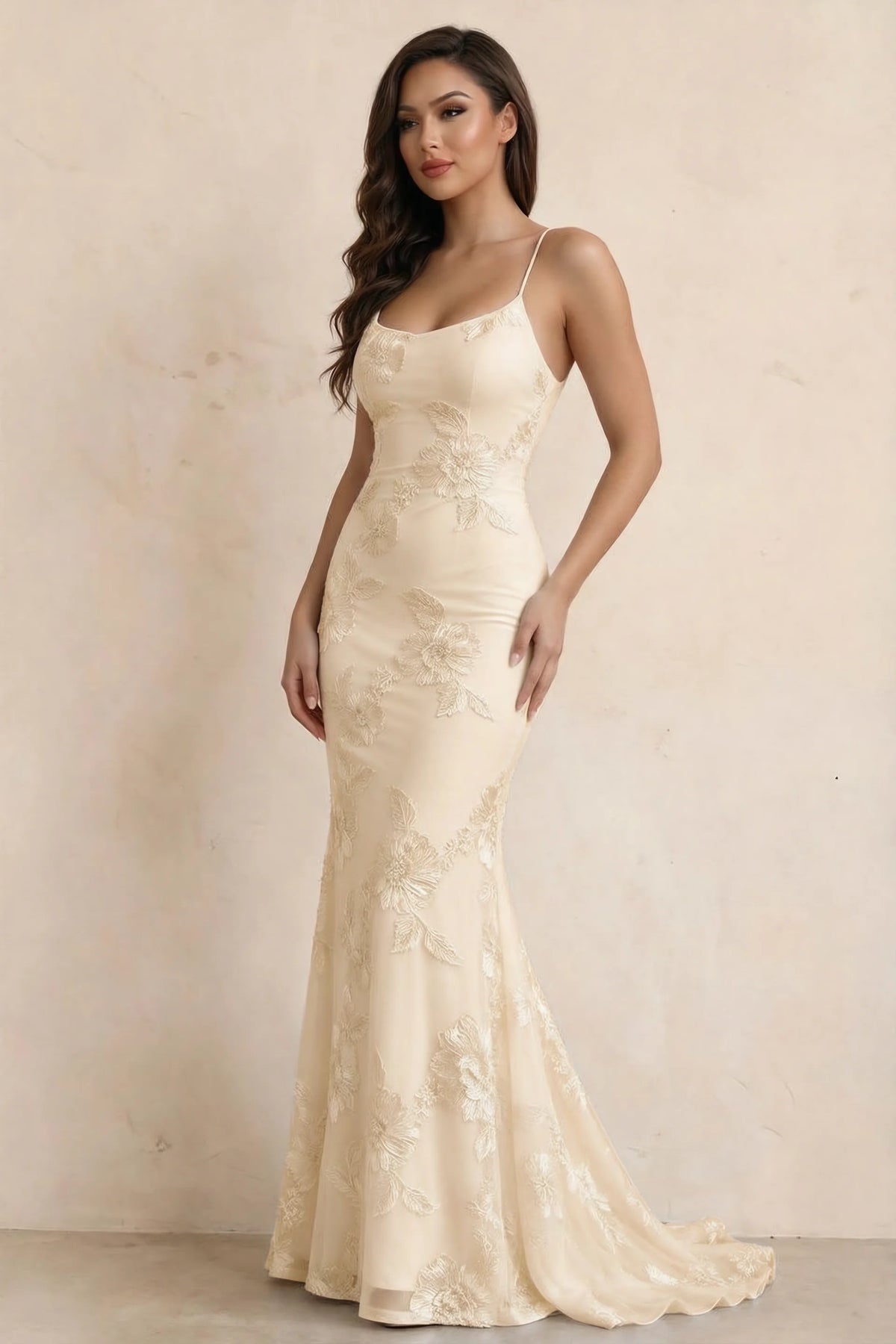 Cordelia Yellow Floral Appliqué Mermaid Maxi Dress