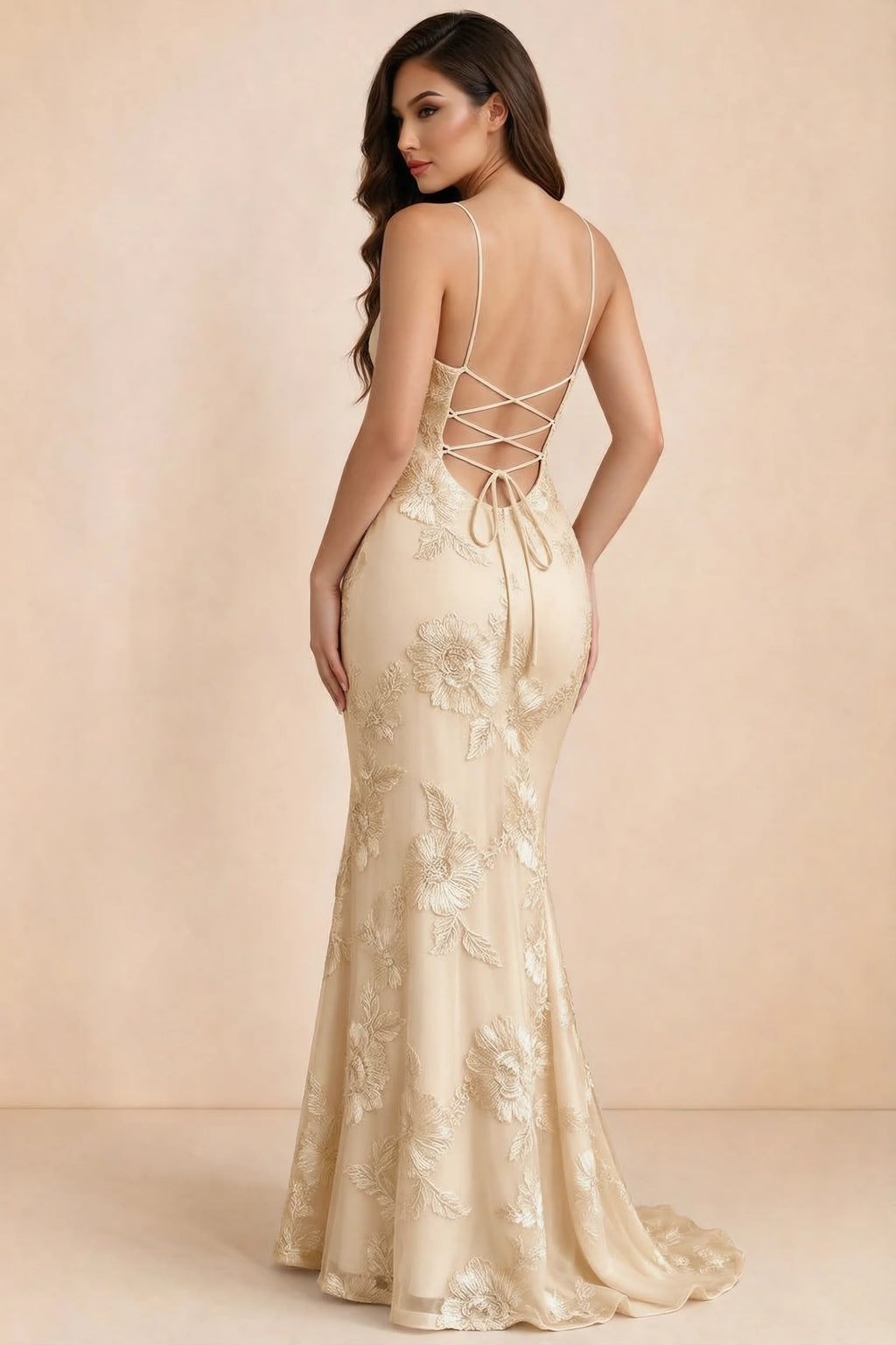Cordelia Yellow Floral Appliqué Mermaid Maxi Dress