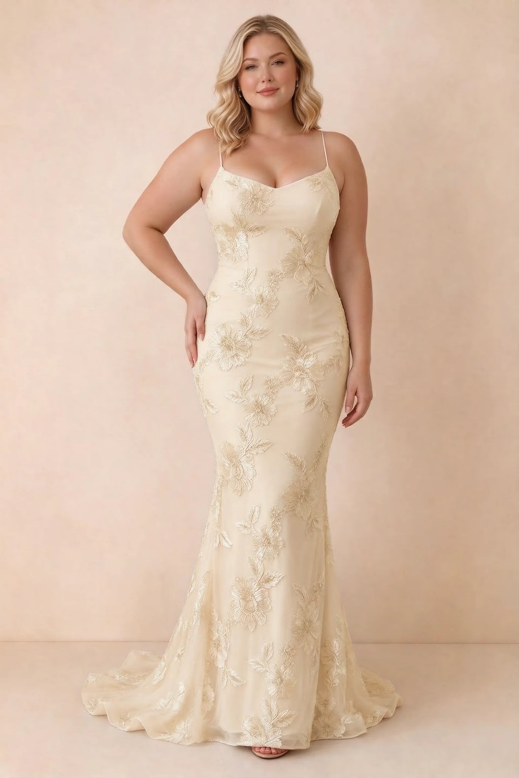 Cordelia Yellow Floral Appliqué Mermaid Maxi Dress