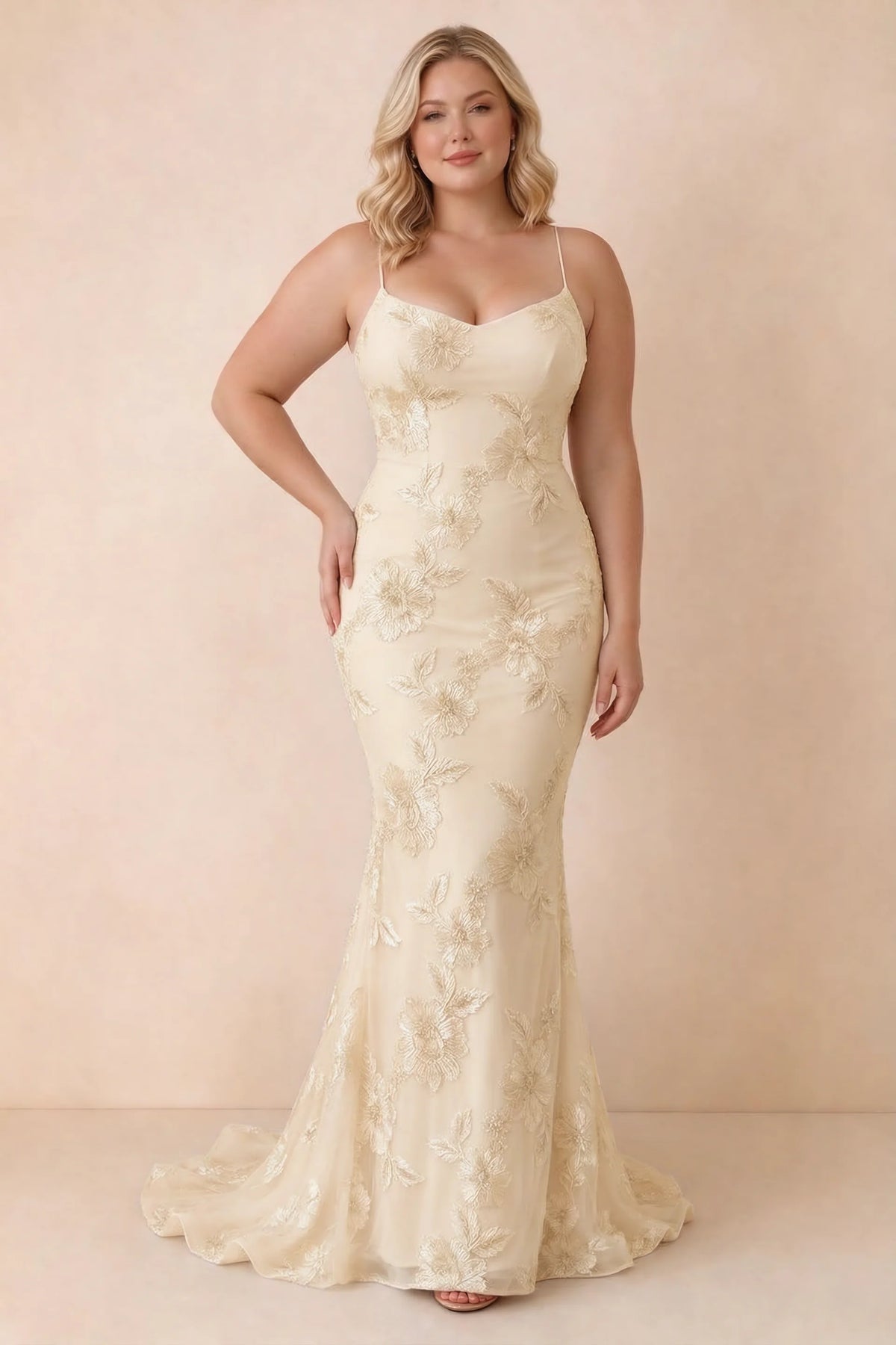 Cordelia Yellow Floral Appliqué Mermaid Maxi Dress