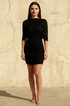 Cynthia Black Mermaid Bandeau Mini Dress with Cape