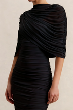 Cynthia Black Mermaid Bandeau Mini Dress with Cape
