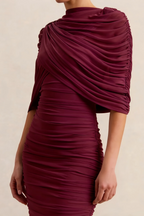 Cynthia Burgundy Bodycon Bandeau Mini Dress with Cape