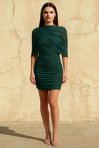 Cynthia Emerald Bodycon Strapless Mini Dress with Cape