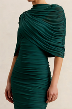 Cynthia Emerald Bodycon Strapless Mini Dress with Cape