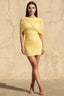 Cynthia Lemon Mermaid Ruched Mini Dress with Cape