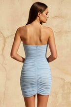 Cynthia Powder Blue Mermaid Strapless Mini Dress with Cape