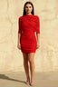 Cynthia Red Bandeau Cape Mini Dress with Ruched-Detailing