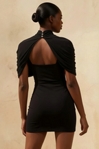Daisy Black Bodycon High Neck Mini Dress with Cape