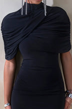Daisy Black Bodycon High Neck Mini Dress with Cape