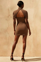 Daisy Brown Bodycon High Neck Mini Dress with Cape