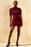 Daisy Burgundy Bodycon High Neck Mini Dress with Cape