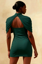 Daisy Emerald Bodycon High Neck Mini Dress with Cape