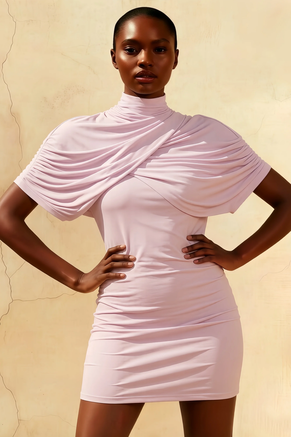 Daisy Lilac Bodycon High Neck Mini Dress with Cape