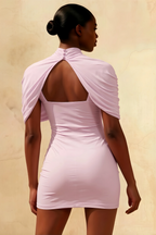 Daisy Lilac Bodycon High Neck Mini Dress with Cape