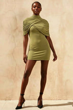 Daisy Olive Bodycon High Neck Mini Dress with Cape