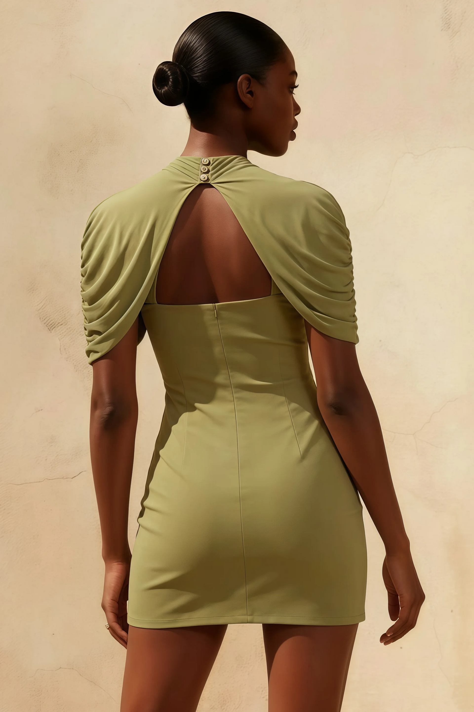 Daisy Olive Bodycon High Neck Mini Dress with Cape
