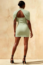 Daisy Sage Bodycon High Neck Mini Dress with Cape