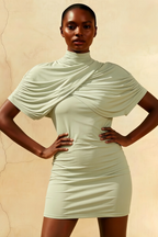 Daisy Sage Bodycon High Neck Mini Dress with Cape
