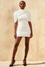 Daisy White Bodycon High Neck Mini Dress with Cape Sleeves & Open Back