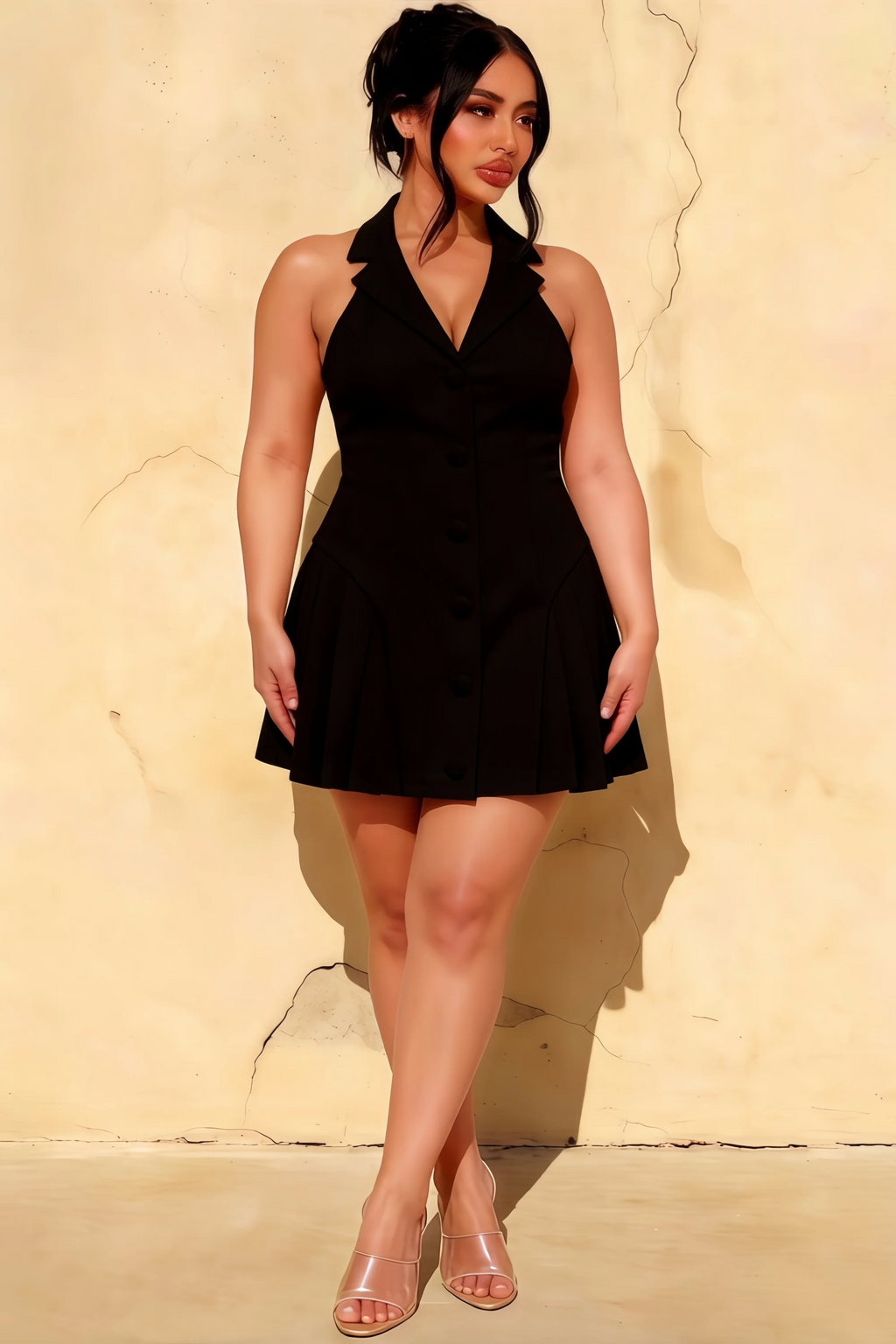 Danielle Black V-Neck Fit and Flare Mini Dress