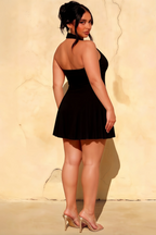 Danielle Black V-Neck Fit and Flare Mini Dress