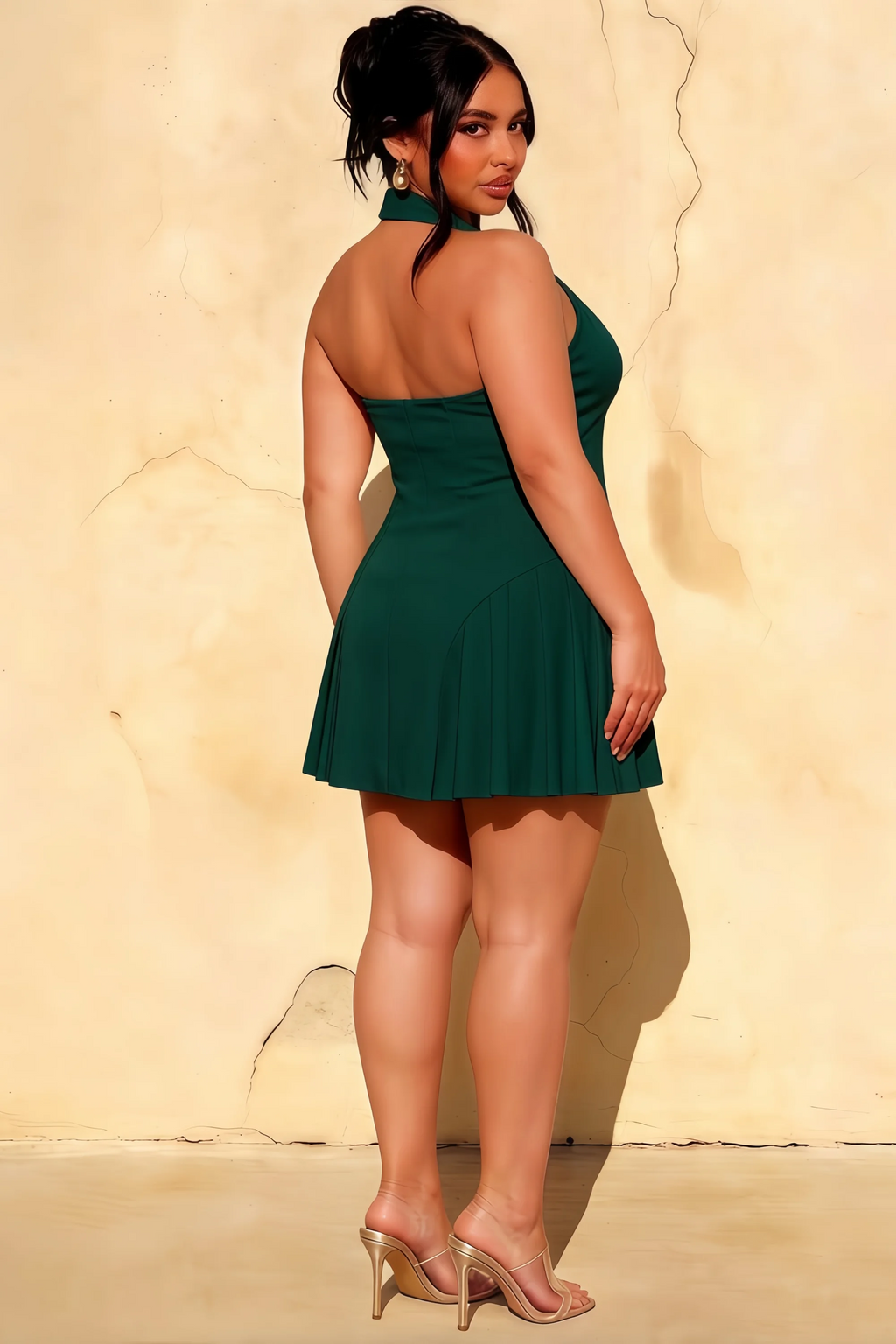 Danielle Emerald Halter Open Back Mini Dress