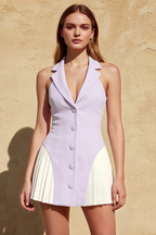 Danielle Lavender V-Neck Backless Mini Dress with Lapel