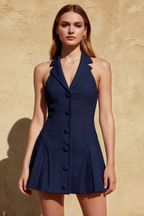 Danielle Navy Plunge Lapel Neck Fit Mini Dress