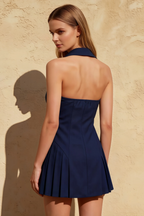 Danielle Navy Plunge Lapel Neck Fit Mini Dress