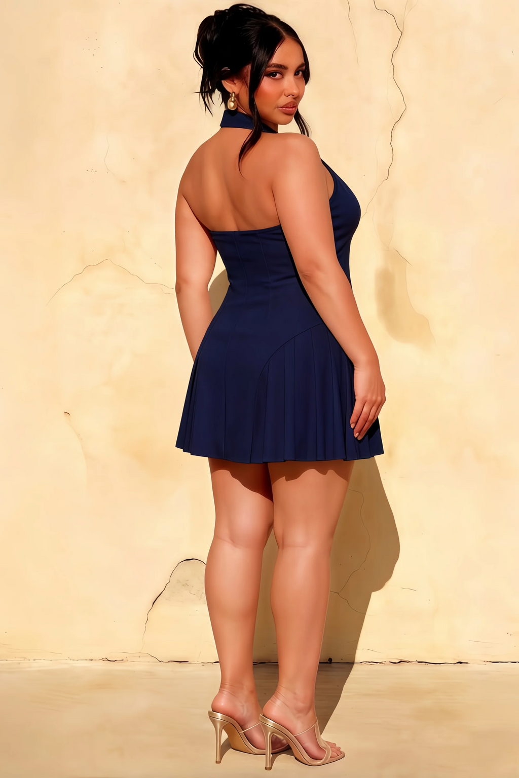 Danielle Navy Plunge Lapel Neck Fit Mini Dress