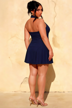 Danielle Navy Plunge Lapel Neck Fit Mini Dress