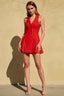 Danielle Red Fit and Flare Open Back Mini Dress | Halter Cocktail Dress
