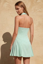 Danielle Sage Green V-Neck Pleated Mini Dress