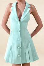 Danielle Sage Green V-Neck Pleated Mini Dress