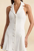 Danielle White Halter V-Neck Tailored Mini Dress