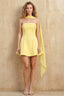 Daphne Lemon Satin Strapless Skater Mini Dress with Scarf