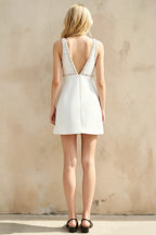 Darlene White Embellished Pearl Sheath Mini Dress with Bow