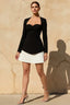 Debbie Black Sweetheart Neck Long Sleeve Mini Dress