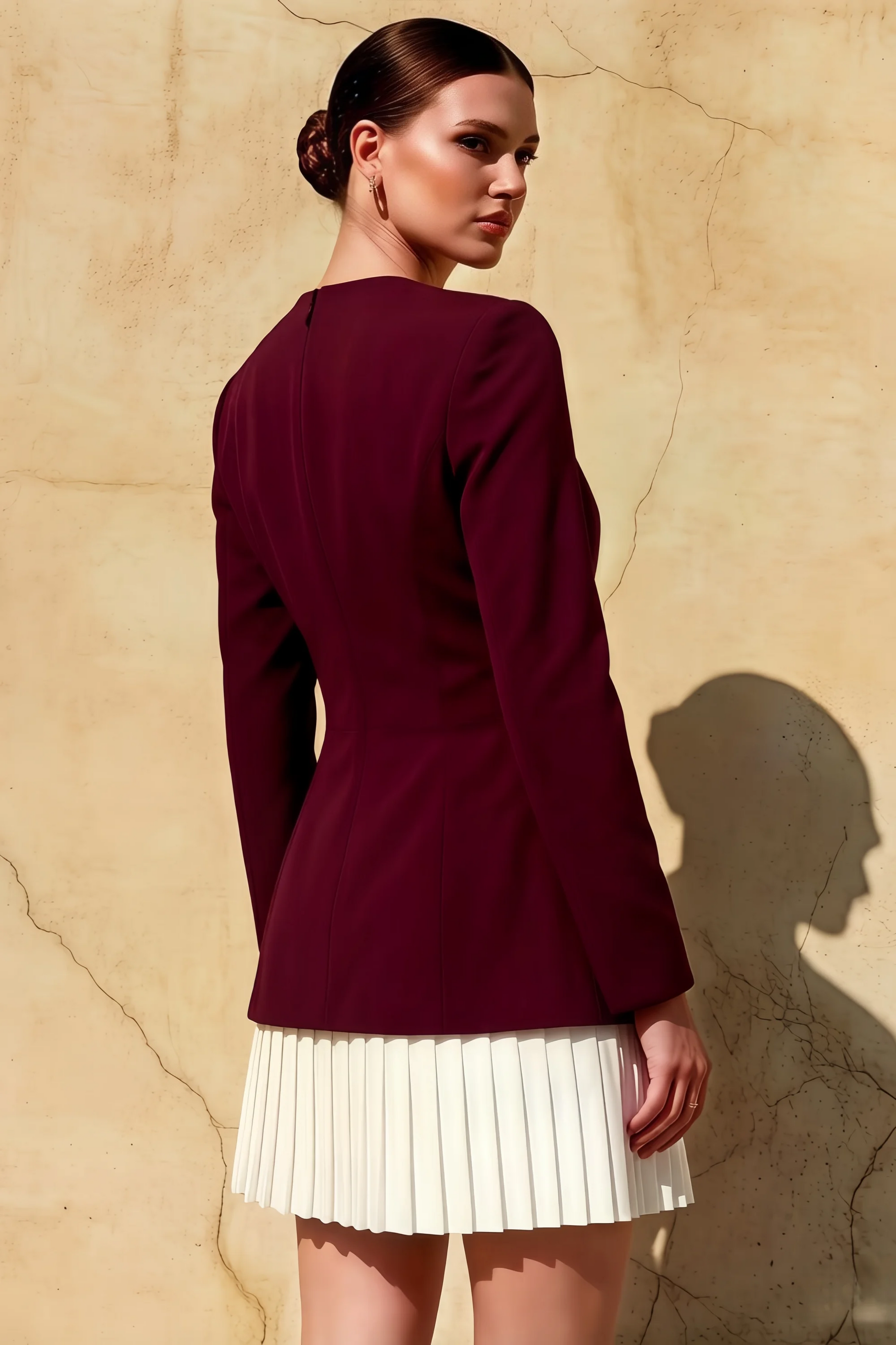 Debbie Burgundy Sweetheart Neck Long Sleeve Mini Dress