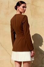 Debbie Coffee Sweetheart Neck Long Sleeve Mini Dress