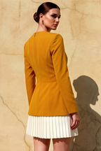 Debbie Gold Sweetheart Neck Long Sleeve Mini Dress