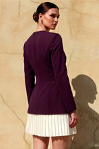 Debbie Grape Sweetheart Neck Long Sleeve Mini Dress