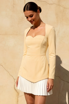 Debbie Lemon Sweetheart Neck Long Sleeve Mini Dress | Elegant Party & Bridesmaid Dress