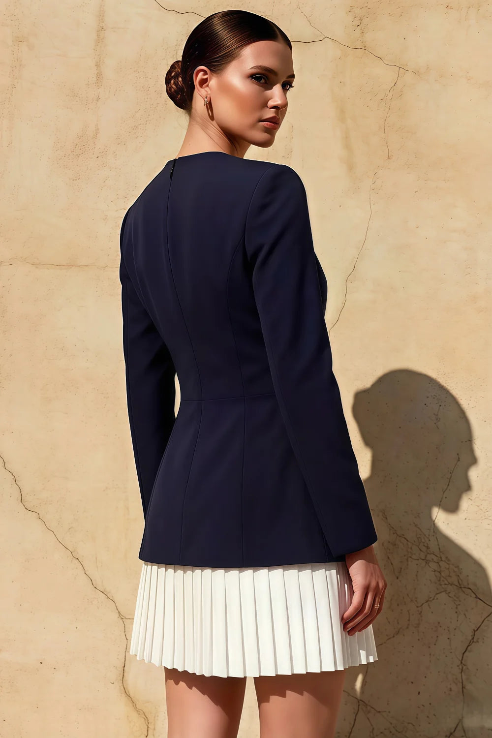 Debbie Navy Sweetheart Neck Long Sleeve Mini Dress