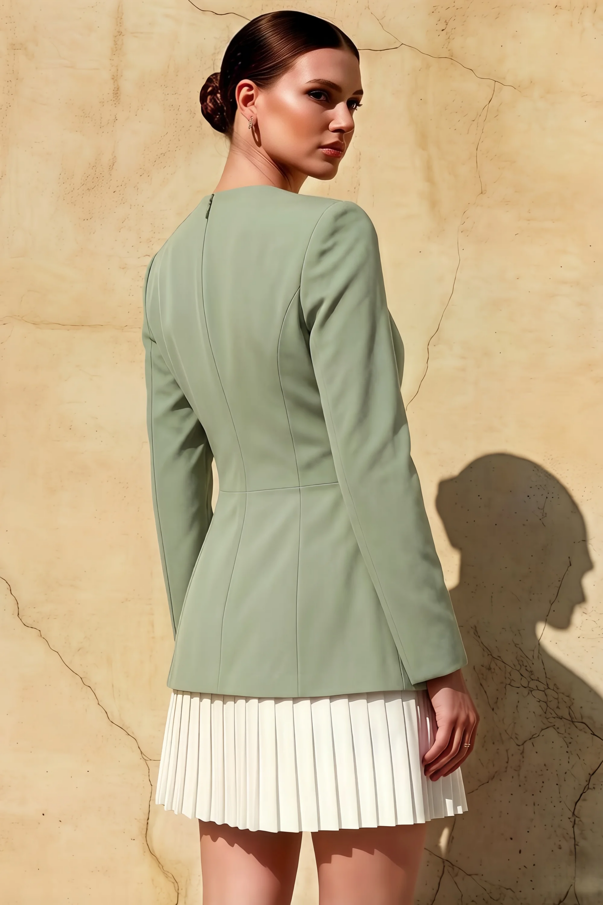 Debbie Sage Green Sweetheart Neck Long Sleeve Mini Dress