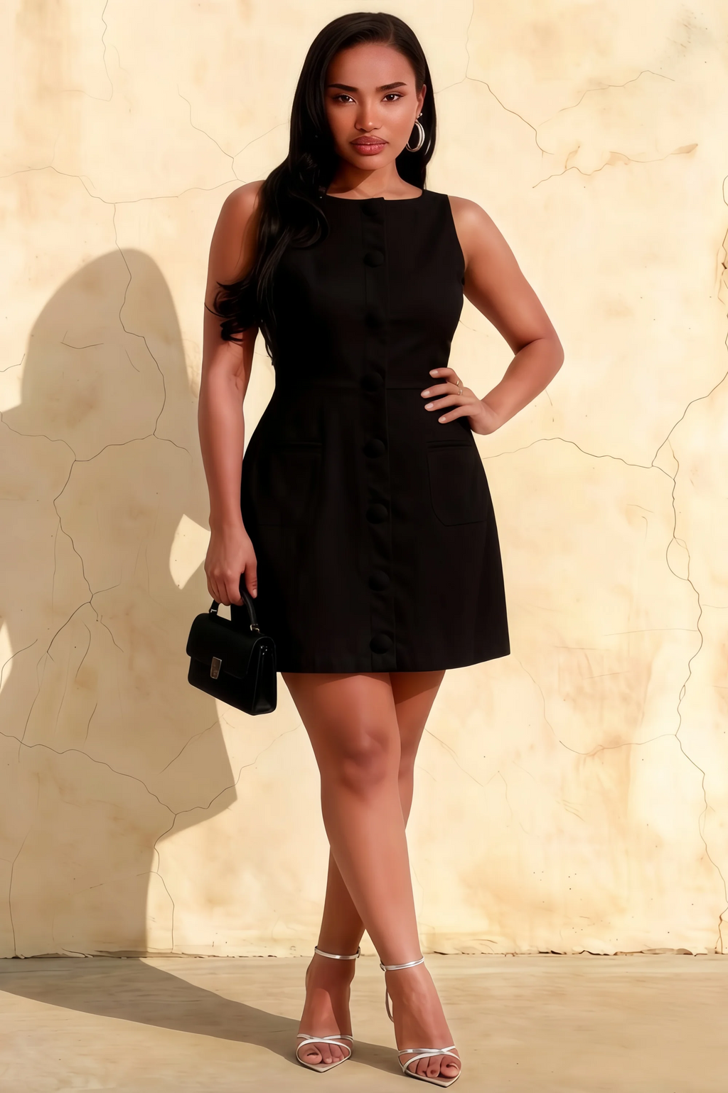 Deborah Black Crepe Boat Neck Tailored Mini Dress