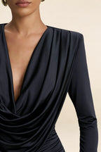 Dawn Black Plunge Neck Mini Dress with Sleeves